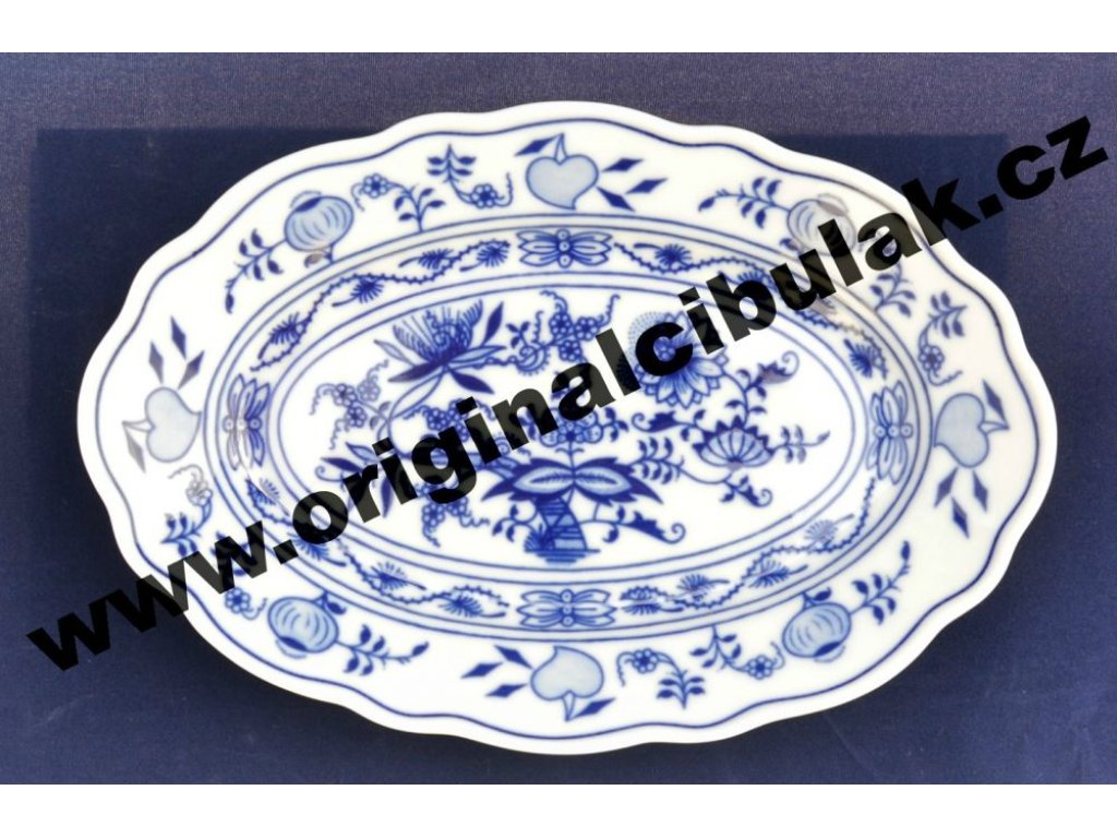 GRÜN  Zwiebelmuster Ovale Schüssel 20cm Original Bohemia Porzellan Dubi Karlsbader
