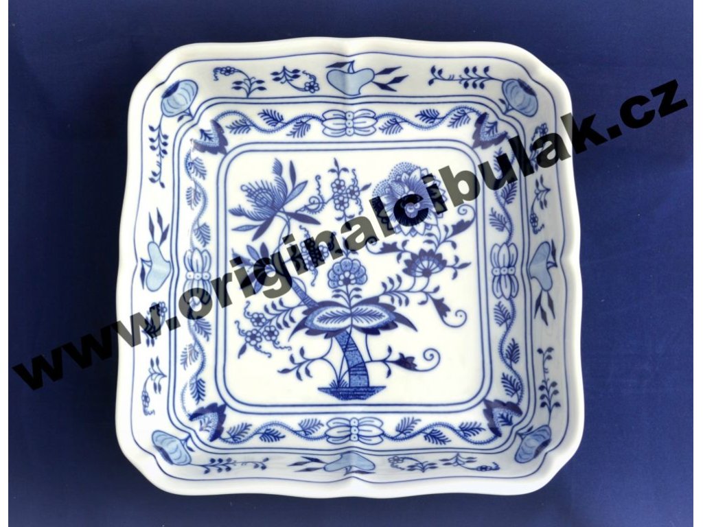 GRÜN  Zwiebelmuster Quadratische Salatschüssel 24cm  Original Bohemia Porzellan Dubi Karlsbader