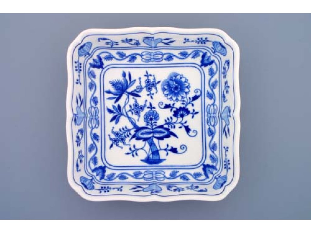 GRÜN  Zwiebelmuster Quadratische Salatschüssel 24cm  Original Bohemia Porzellan Dubi Karlsbader