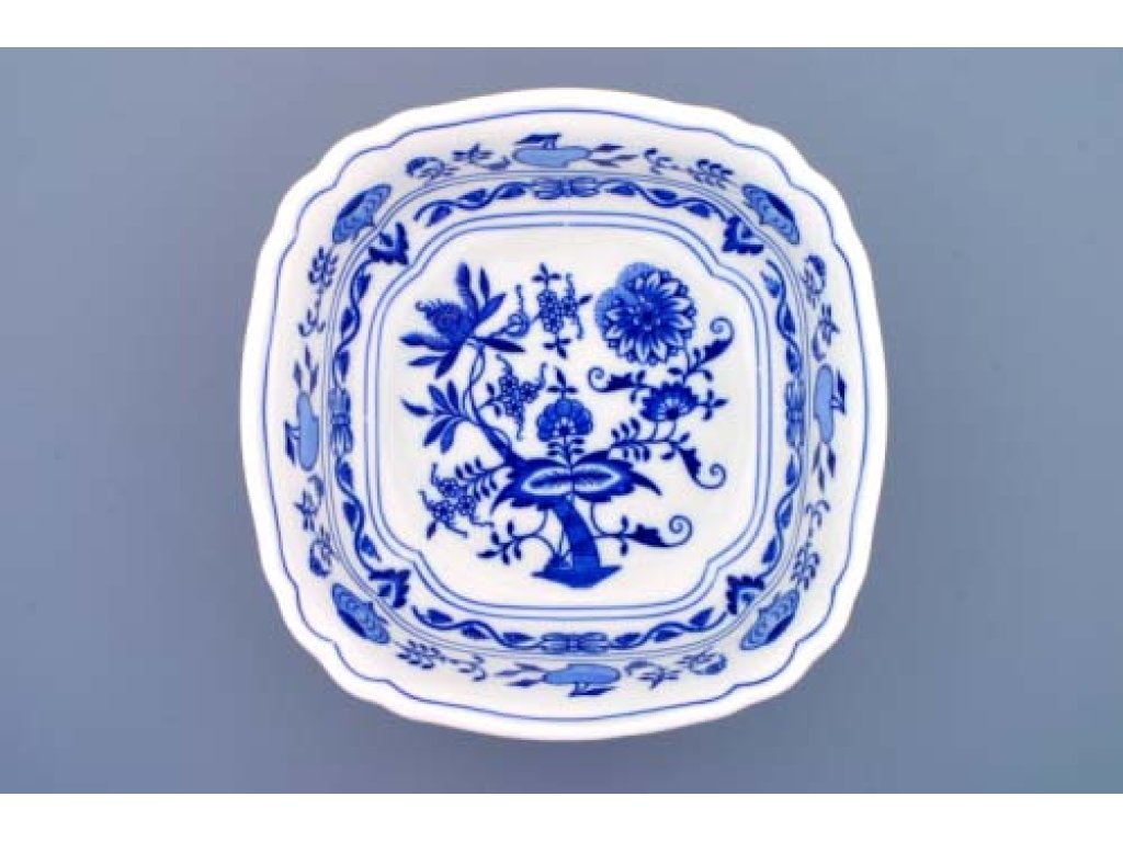 GRÜN  Zwiebelmuster Quadratische Salatschüssel 26cm Italienisch Original Bohemia Porzellan Dubi Karlsbader