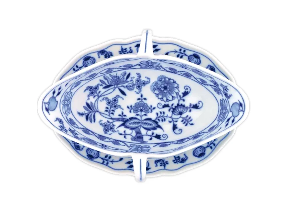 GREEN  Zwiebelmuster Oval sauce pan with stand 0.55l Original Blue Onion Pattern Bohemia from Dubi 