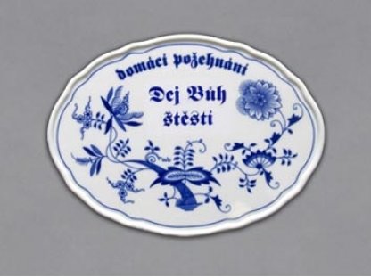 Zwiebelmuster Gottes Segen mit Inschrift Dej Bůh štěstí 24 cm original Bohemia Porzellan Dubí