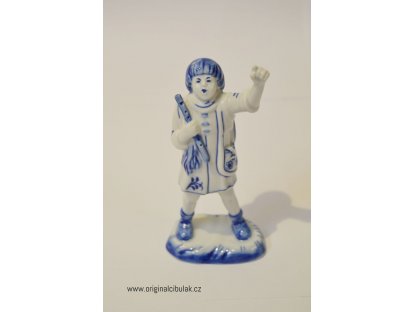 Cibulák figúrka chlapec s píšťalkou 14 cm cibulový porcelán, originálny cibulák Dubí  2.akosť
