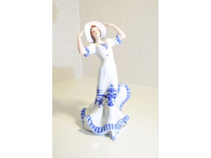 Cibulák Dáma s Kloboukem Dux 23 cm český porcelán Dubí