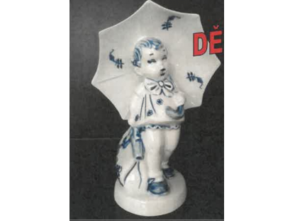 Cibulák Dievčatko s dáždnikom 16 cm originálny cibulákový porcelán Dubí, cibuľový vzor