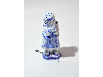 Cibulák Děvče s ptáčkem 10,8 cm originální cibulákový porcelán Dubí, cibulový vzor,