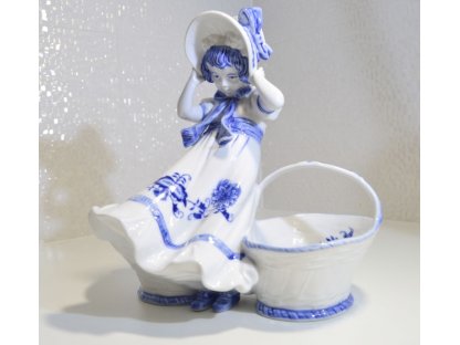 Cibulák Dívka s košíky Dux 24 cm originální český porcelán Dubí 2.jakost