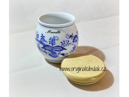 Cibulák dóza Baňák s dřevěným uzávěrem bez nápisu 10,5 cm originální cibulákový porcelán Dubí, cibulový vzor,