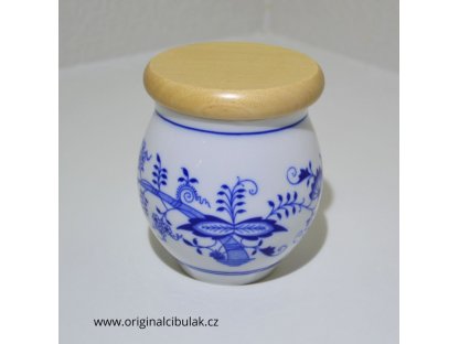 Zwiebelmuster Krug mit Holzdeckel ohne Beschriftung 10,5 cm Original Porzellan Dubí 2.Wahl