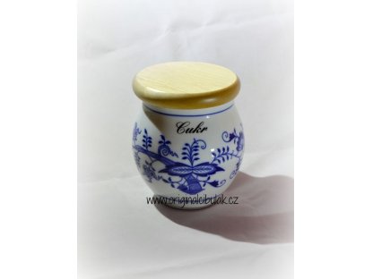 Cibulák dóza s dreveným viečkom Cukor 10,5 cm originálny cibulák český porcelán Dubí