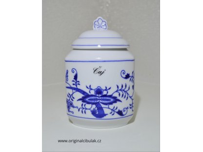 Cibulák dóza na poživatiny s víčkem a nápisem Mouka hladká český porcelán Dubí