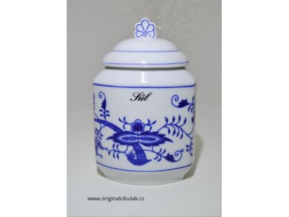 Cibulák dóza na poživatiny s víčkem a nápisem Mouka hladká český porcelán Dubí