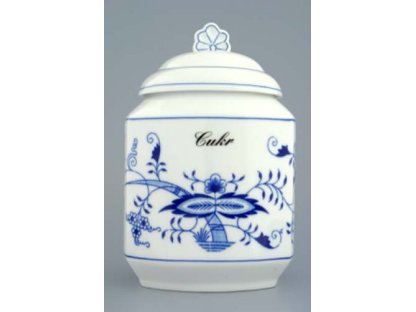 Cibulák dóza na poživatiny s víčkem a nápisem Mouka hladká český porcelán Dubí