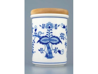 Zwiebelmuster  Large Container C with Wooden Cover, Original Bohemia Porcelain from Dubi