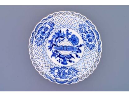 Cibulák Etažér 2-dílný talíře prolamované, porcelánová tyčka 27 cm originální cibulákový porcelán Dubí, cibulový vzor,