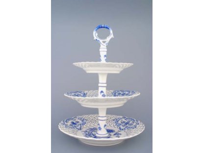 Zwiebelmuster 3pcs Tier Stand Perforated 36cm, Original Bohemia Porcelain from Dubi