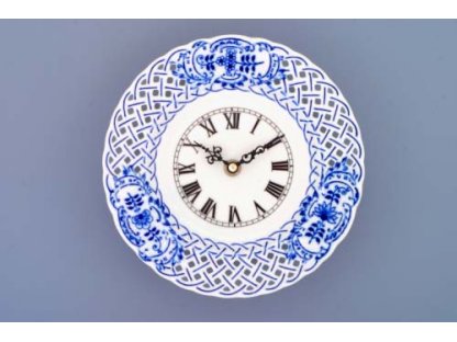Cibulák hodiny prelamované  so strojčekom 18 cm cibulový porcelán, originálny cibulák Dubí, 2. akosť