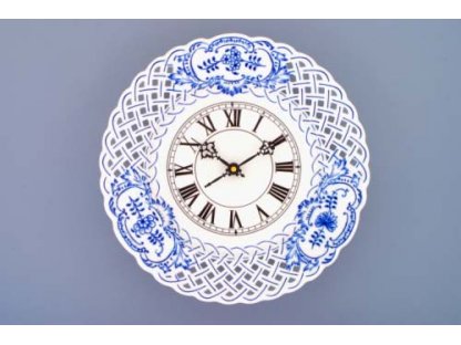 Cibulák hodiny prelamovanéso strojčekom 27 cm cibulový porcelán, originálny cibulák Dubí 2. akosť