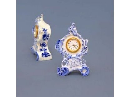 Cibulák Hodiny Vlasta se strojkem 12,6 cm originální cibulákový porcelán Dubí, cibulový vzor,
