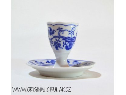 Zwiebelmuster Egg Cup with Stand, Original Bohemia Porcelain from Dubi
