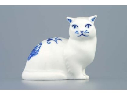 Cibulák Kočka sedící 8 cm originální cibulákový porcelán Dubí , cibulový vzor,