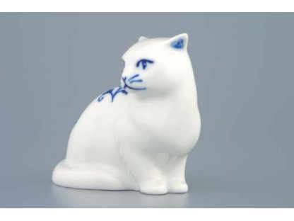 Cibulák Kočka sedící 8 cm originální cibulákový porcelán Dubí , cibulový vzor,