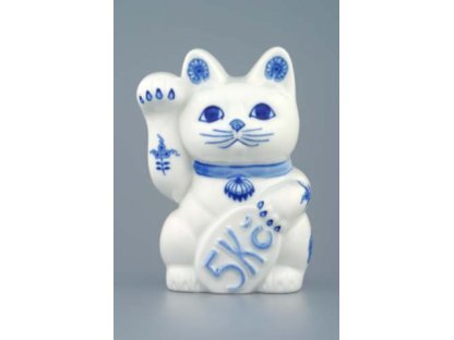 Cibulák mačka pozývací - pokladnička 16 cm  cibulový porcelán, originálny cibulák Dubí 2. akosť