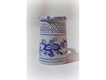 Cibulák korbel prolamovaný, originální cibulákový porcelán Dubí, cibulový vzor,