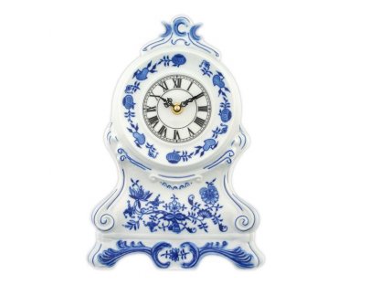 Cibulák hodiny bez ruží 28cm so strojčekom cibulový porcelán, originálny cibulák Dubí 2. akosť