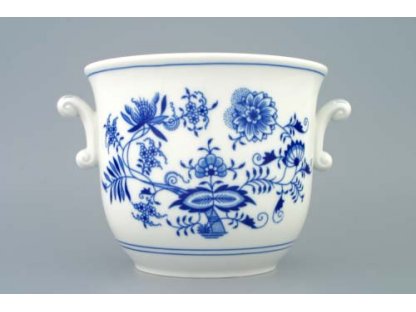 Zwiebelmuster Medium Flower Pot wiht Handles, Original Bohemia Porcelain from Dubi