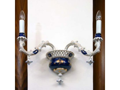 Cibulák lampa nástenná, dvojramenná  1590 g cibulový porcelán originálny cibulák Dubí
