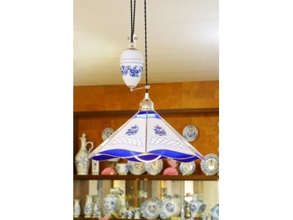 Zwiebelmuster Lamp Rectracted with Decorative Balance Weight, Original Bohemia Porcealin from Dubi