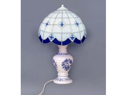Cibulák Lampový podstavec se stínítkem vitráž neprolamovaný 50 cm originální cibulákový porcelán Dubí, cibulový vzor