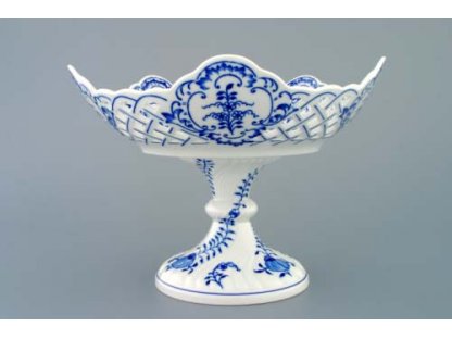 Cibulák Mísa pětihranná prolamovaná na ozdobné noze nízká 24 cm originální cibulákový porcelán Dubí, cibulový vzor,