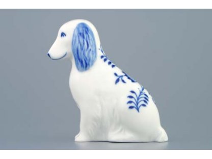 Cibulák Pes sedící 10 cm originální cibulákový porcelán Dubí, cibulový vzor,