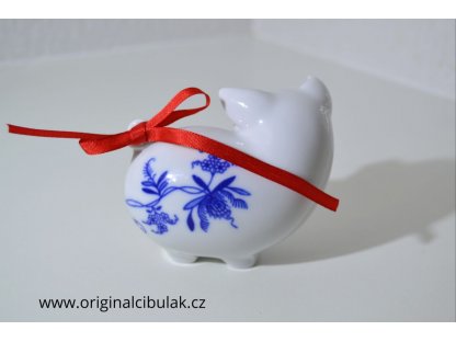 Zwiebelmuster Piglet with Bow, Original Bohemia Porcelain from Dubi
