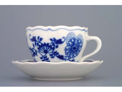 Zwiebelmuster Cup A/2 with Saucer A/1 0.17L + 13cm, Original Bohemia Porcelain from Dubi