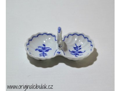 Cibulák Soľnička dvojdielna s úchytkou 12 cm cibulový porcelán, originálny porcelán Dubí, 2. akosť