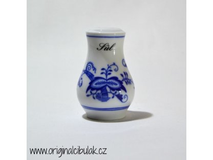 Cibulák soľnička sypacia s nápisom Sůl 7 cm cibulový porcelán originálny cibulák Dubí