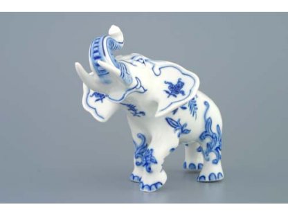 Cibulák slon II bohatá dekorace 18 cm originální cibulákový porcelán Dubí, cibulový vzor,