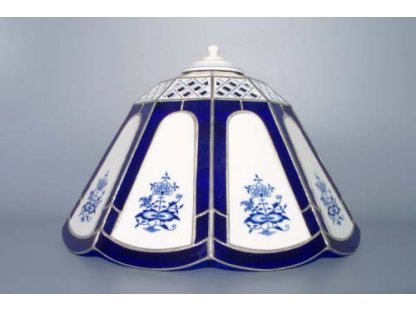 Cibulák stínítko vitráž prolamované, zvonek 9 stěn 33 cm originální cibulákový porcelán Dubí, cibulový vzor