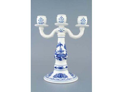 Zwiebelmuster 3 Arm Candle Holder, Original Bohemia Porcelain from Dubi