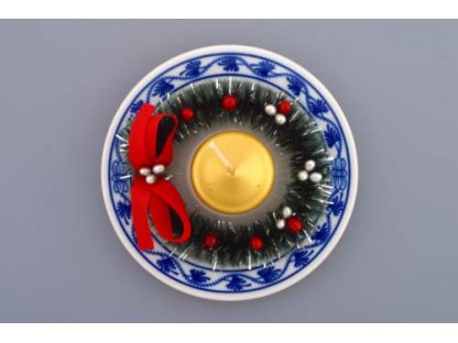 Cibulák Svícen vánoční osobní s věnečkem a svíčkou 13 cm originální cibulákový porcelán Dubí, cibulový vzor,
