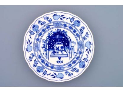 Cibulák tanier závesný 1991 výročný 19 cm , originálny cibuľový porcelán Dubí, cibuľový vzor,