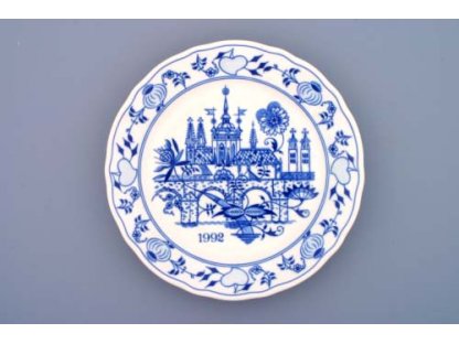 Cibulák tanier závesný plytký / výročný 1992 24 cm cibulový porcelán, originálny cibulák Dubí 1. akosť
