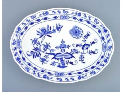 Cibulák talíř oválný 34,7 cm originální cibulákový porcelán Dubí, cibulový vzor,