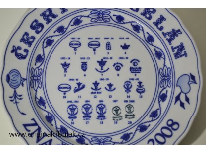 Zwiebelmuster Wall Plate with Trademarks, Original Bohemia Porcelain from Dubi