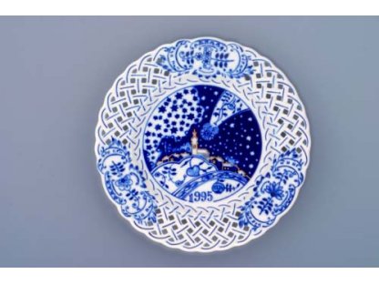 Cibulák Talíř  výroční 1995, 18 cm originální cibulákový porcelán Dubí, cibulový vzor,