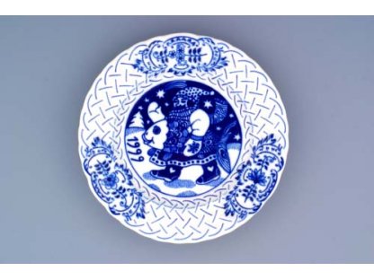 Cibulák tanier závesný reliéfny  výročný 1999 18 cm cibulový porcelán originálny cibulák Dubí