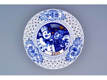 Zwiebelmuster Wall Plate Perforated 2000 18cm, Original Bohemia Porcelain from Dubi